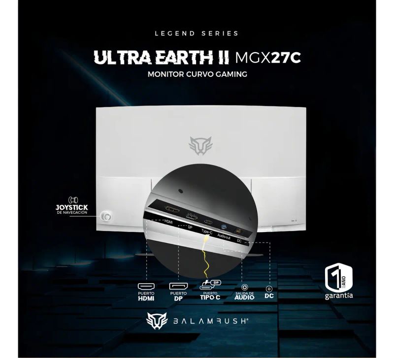 Monitor Gamer Curvo Balam Rush ULTRA EARTH II de 27" con Panel VA Full HD 165Hz y 1ms en Blanco